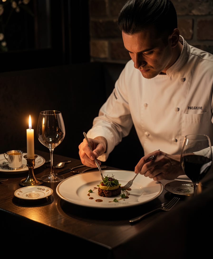 Private chef plating an intimate dinner course
