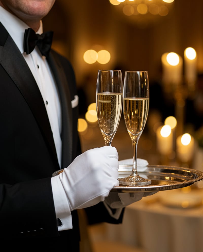 Server presenting a glass of champagne