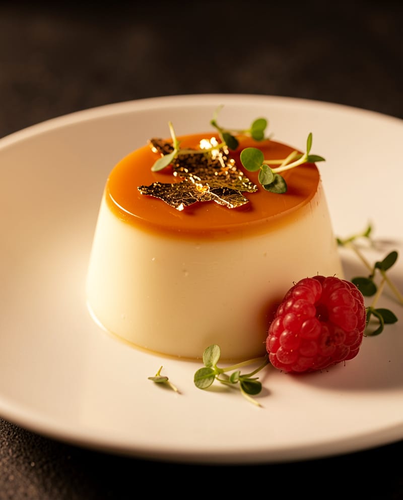 Plated panna cotta dessert