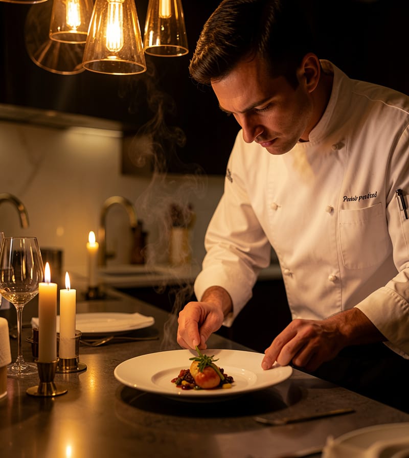 Private chef plating an intimate dinner